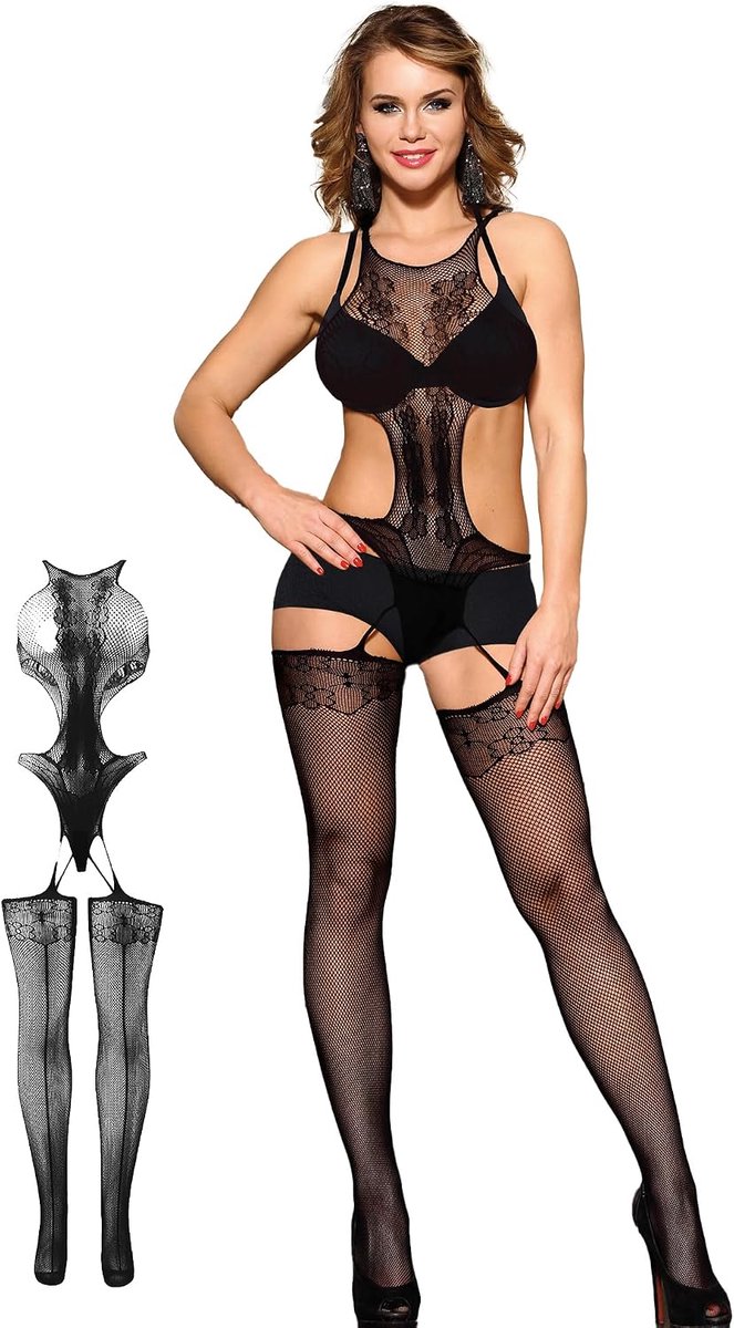 Bodystocking Nylon dames netbody voor vrouwen sexy panty grote maten visnet bodysuit vrouwen catsuit lingerie curvy transparant ondergoed rave outfit Domina