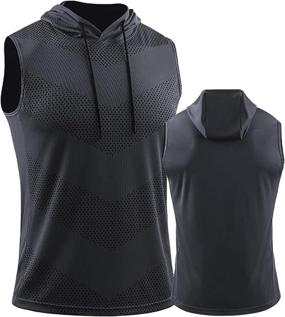 Vest met capuchon voor heren, mouwloos, basketbalkleding, hardlopen, fitness