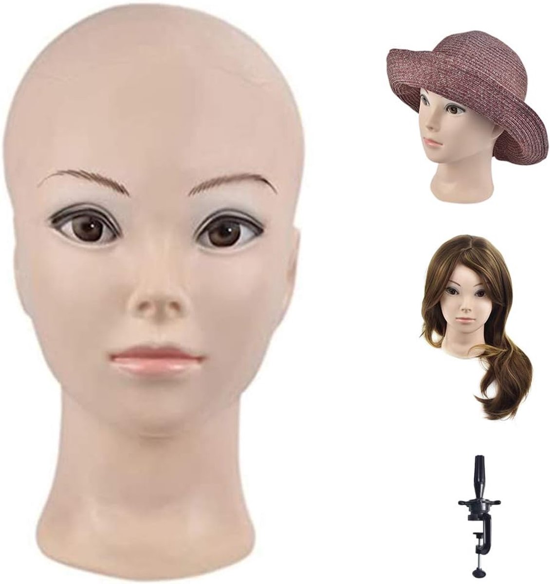Sha Training Hoofd Cosmetica Mannequin Hoofd Kale Mannequin Hoofd Voor Pruiken Maken Pruik Display Hoed Display Bril Display met Klem