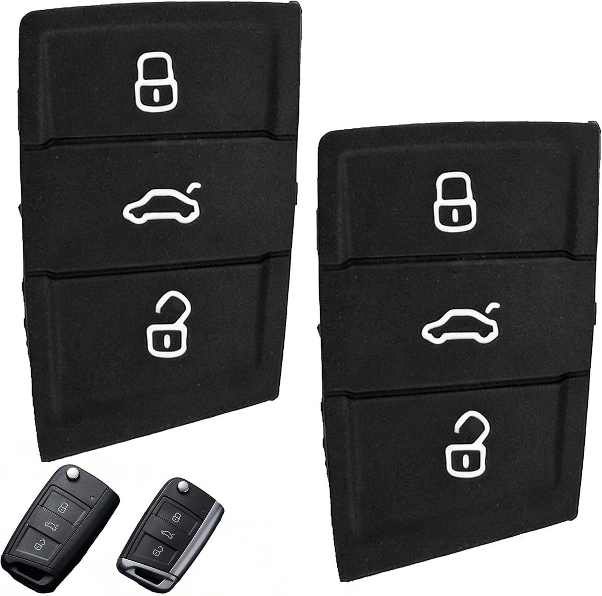 2-Pack 3-knops externe sleutelpads, zwart siliconenrubber, voor de meeste voertuigmodellen sleutelhanger reparatie en vervanging