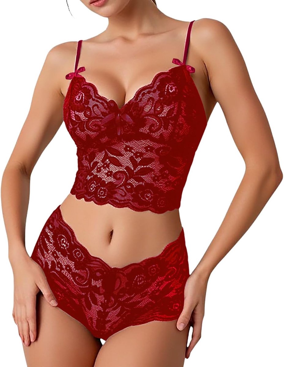 Lingerieset voor dames, modern, modieus, glamour, huwelijksnacht, Valentijnsdag, huwelijksreis, avond, romantisch, kant, transparant, A118