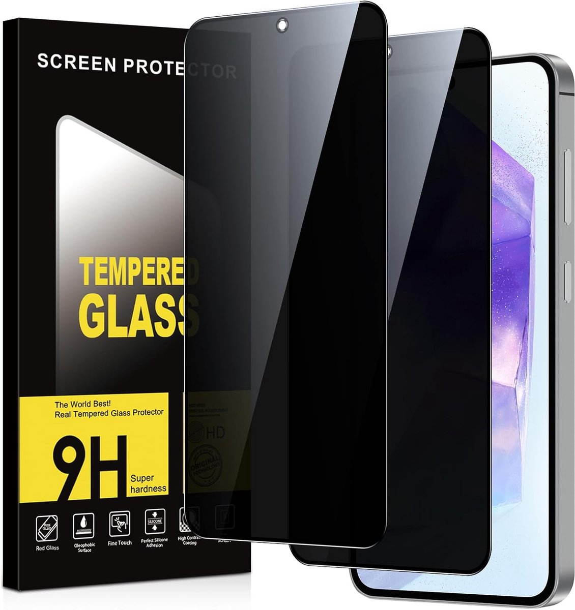 Inkijkbescherming voor Samsung Galaxy A55 5G, 2 stuks, anti-spionage-hardheid, krasbestendig, zonder luchtbellen, privacy screen protector