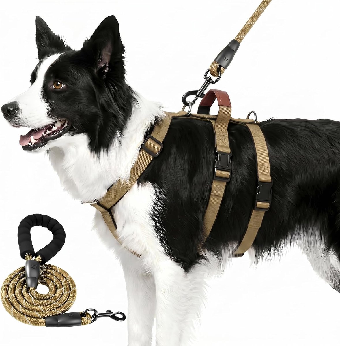 Zonder trekken, anti-trekveiligheidstuigje voor honden, veiligheidstuigje voor honden, ontsnappingsbestendig, licht ademend, vest voor middelgrote en grote honden (kaki, L)