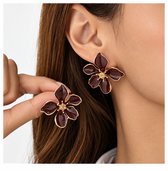 Oorbellen Set - Kleur: Goud & Bordeaux Rood - Luxe Oorbellen - Hoge Kwaliteit - RVS / Roestvrijstaal / Stainless Steel - Oorhangers / Oorknopjes - Inclusief Luxe Cadeauverpakking - Moeder / Moederdag - Vrouwen - Bloemen / Feest / Party - Luxury