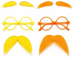 4-delige Lorax baard- en brilset, geel en oranje, kostuumaccessoires
