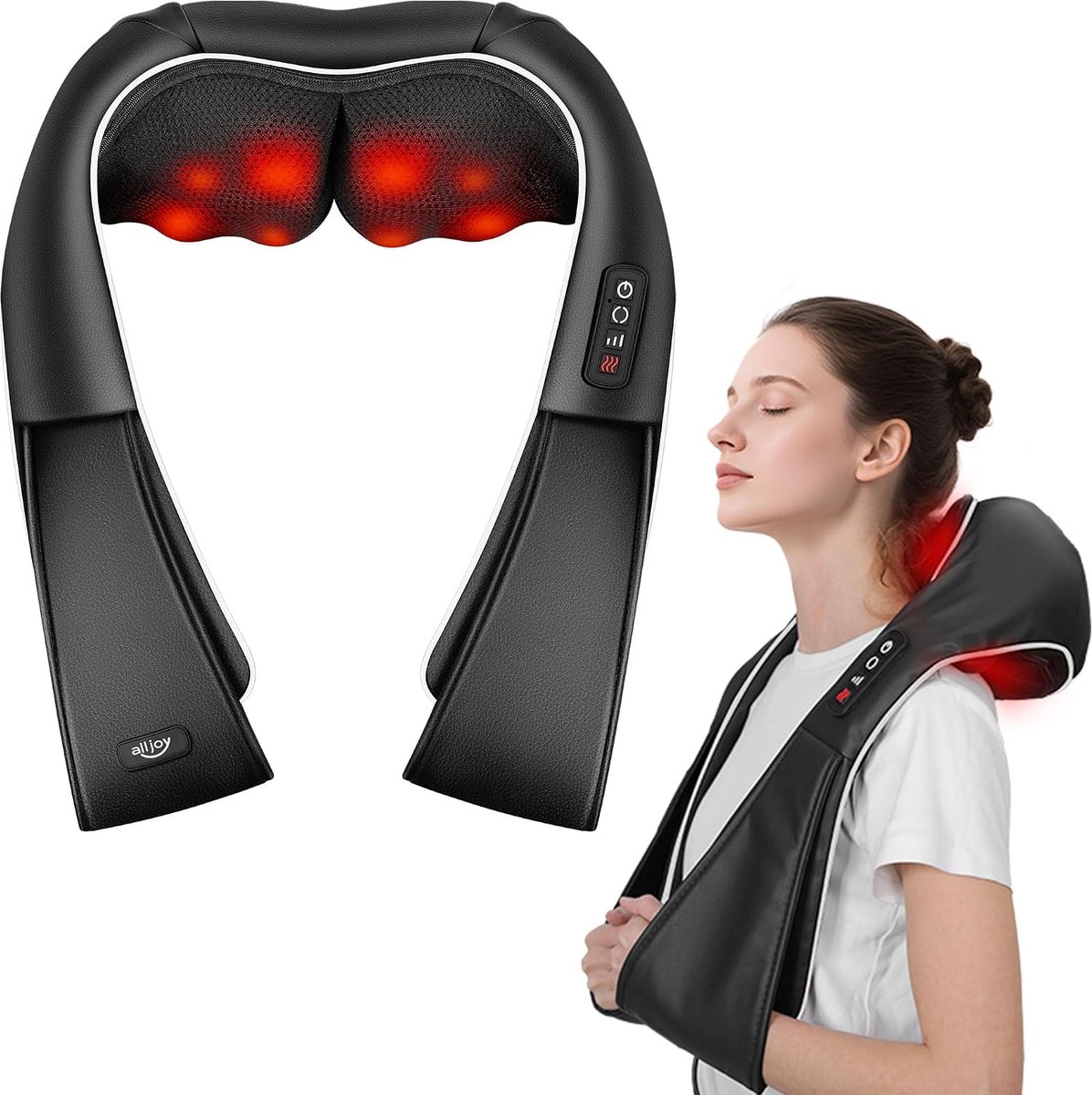 Shiatsu Nek- en Schoudermassageapparaat met Warmte - Elektrische 3D Kneedmassage voor Nekpijn - Comfortabel voor Thuis en Kantoor - Zwart