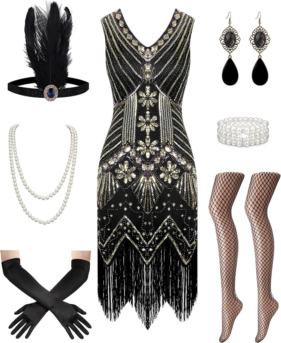 20 flapperjurk met accessoires Great Gatsby