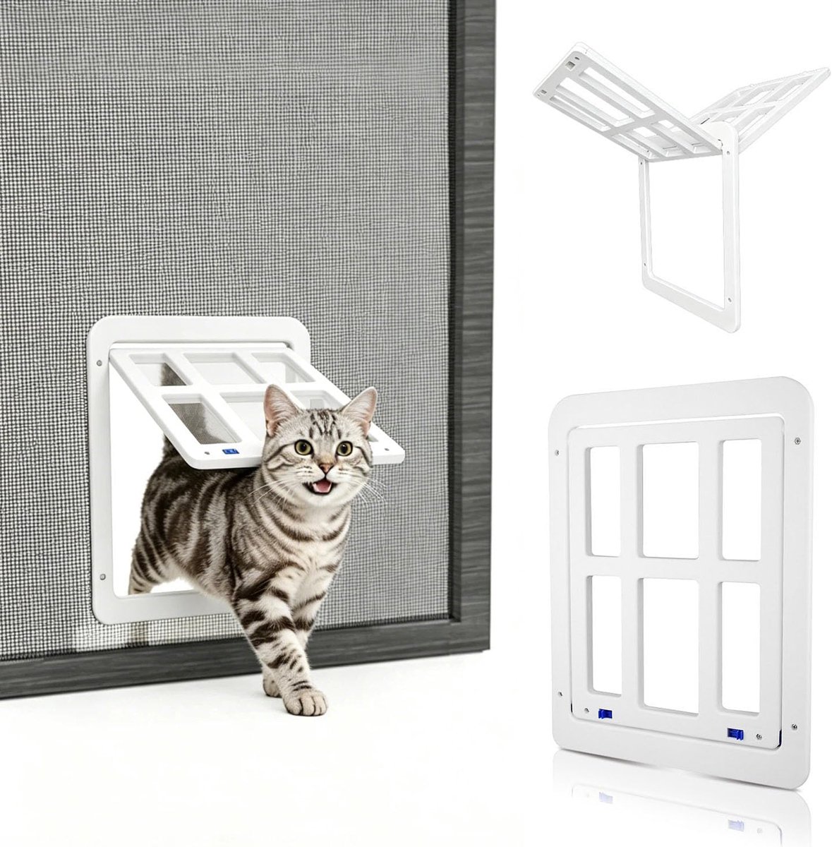 Huisdierenklep voor vliegengaas, hondenklep met magneten, kattenklep, vliegenhordeur, eenvoudige installatie voor katten/honden, zwart, 21 cm x 24,5 cm