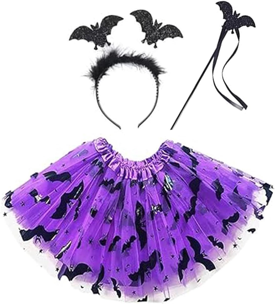 Heksenkleding voor meisjes, kinder-heksenset met ballerina tutu, haaraccessoire en toverstaf, rollenspeloutfit voor carnaval