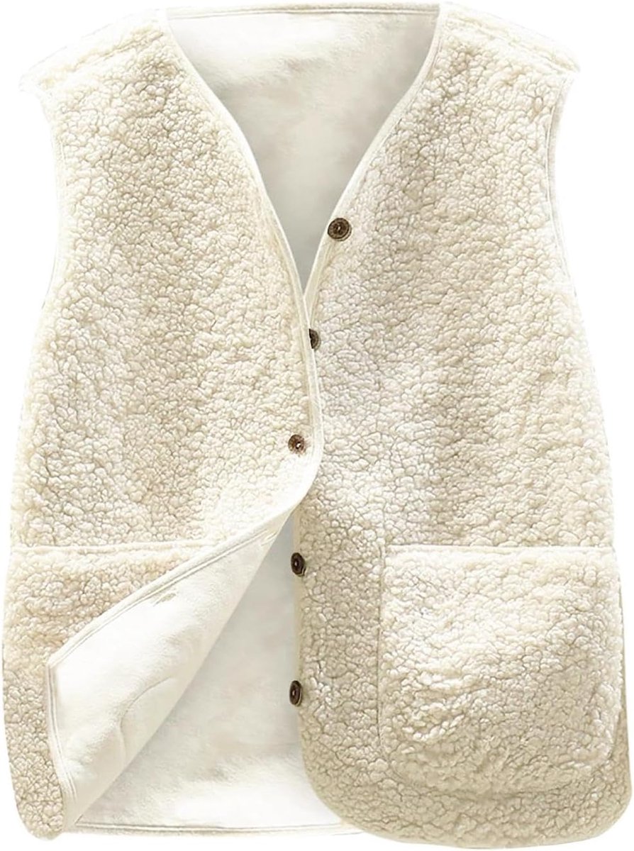 Damesvest van fleece, mouwloos, elegant, winter, met zak, effen, mouwloos, casual, thermisch, met knoop, jas voor winter en herfst