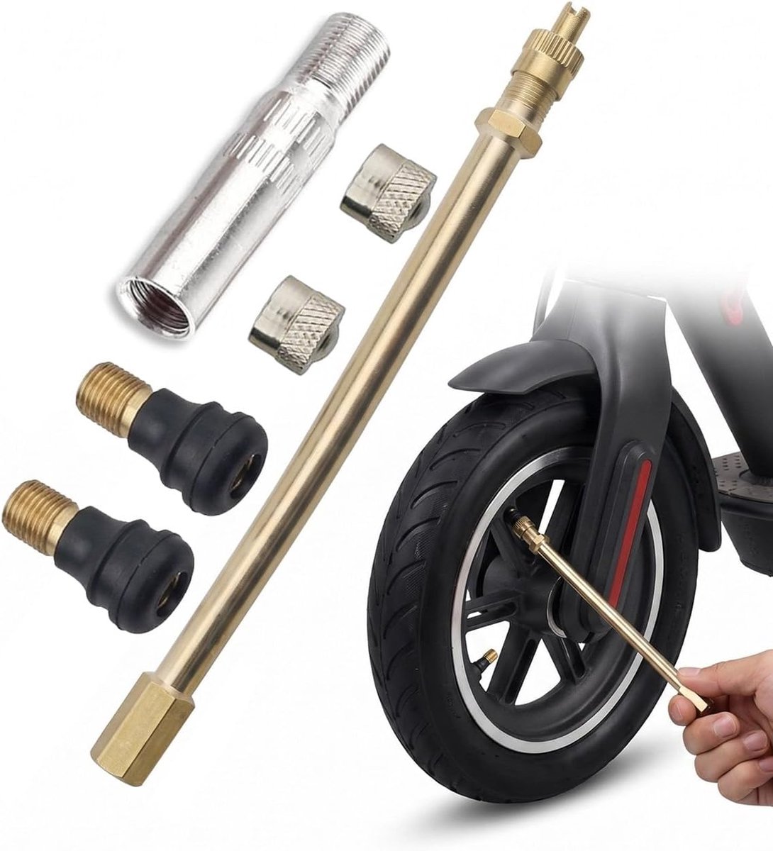 Ventielset, 2 stuks, koperen verlenging 16 cm, goud, opblaasdop 39 mm, lekvrije afdichting voor dikke velgen, compatibel met Xiaomi