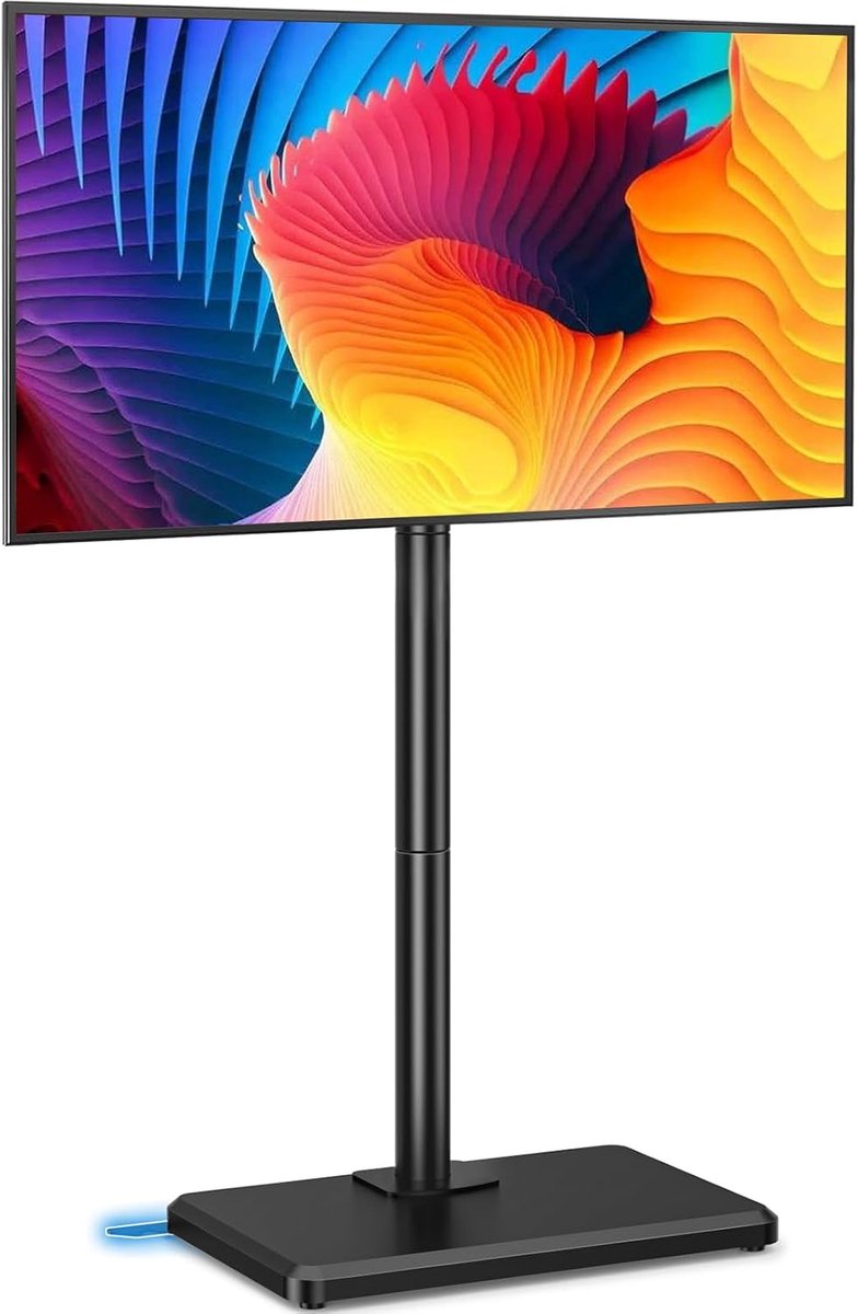 Vloer-tv-standaard met bevestiging voor tv's van 26-60 inch tot 77 lbs, in hoogte verstelbare, draaibare en kantelbare tv-standaard met houten voet, zwart AX1012TB