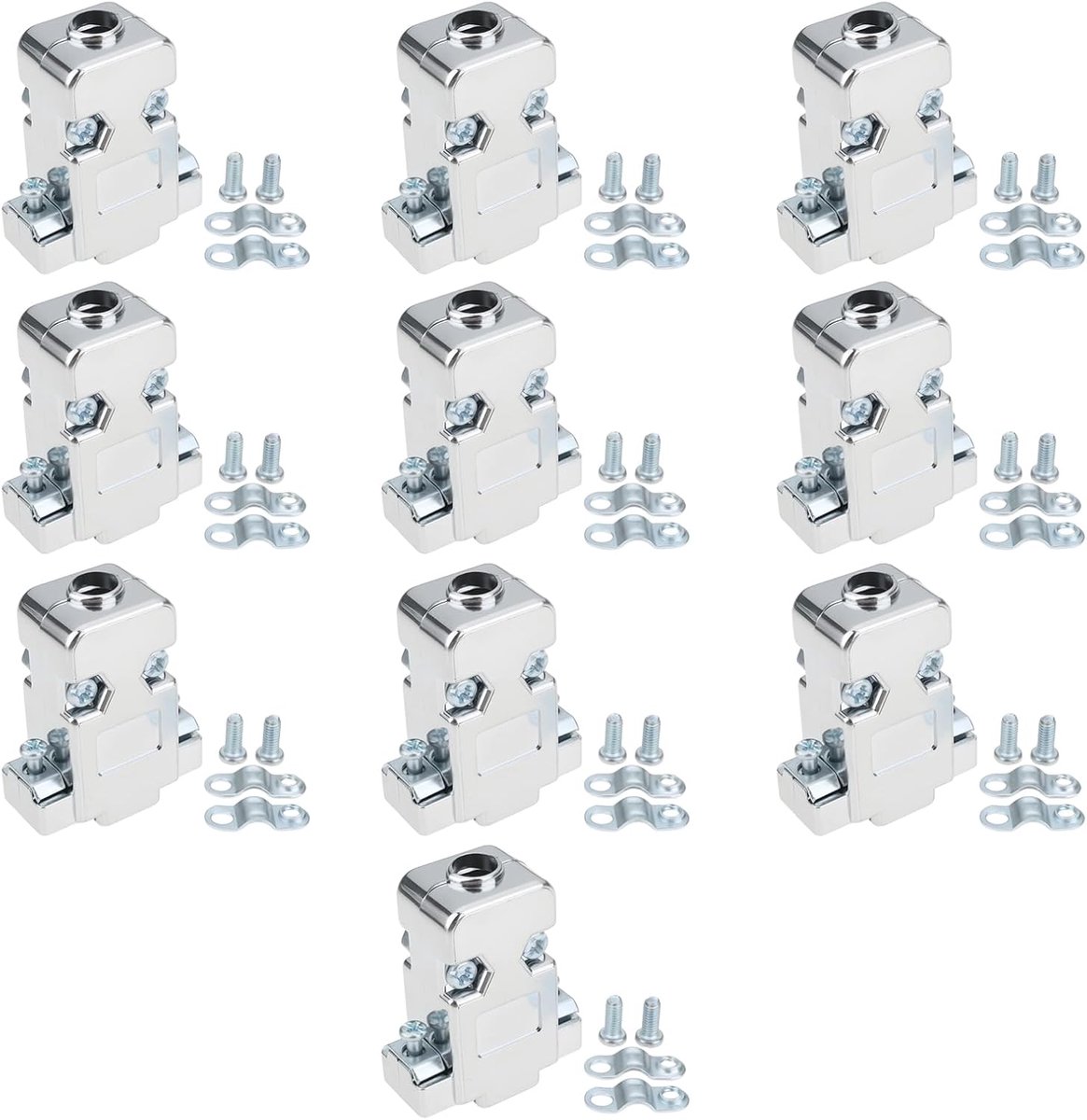 Image of 10 Pack DB9 Connector Hood Chrome Plastic Shell Vervangen OEM 12150 Compatibel met 9 Pin D Sub Seriële