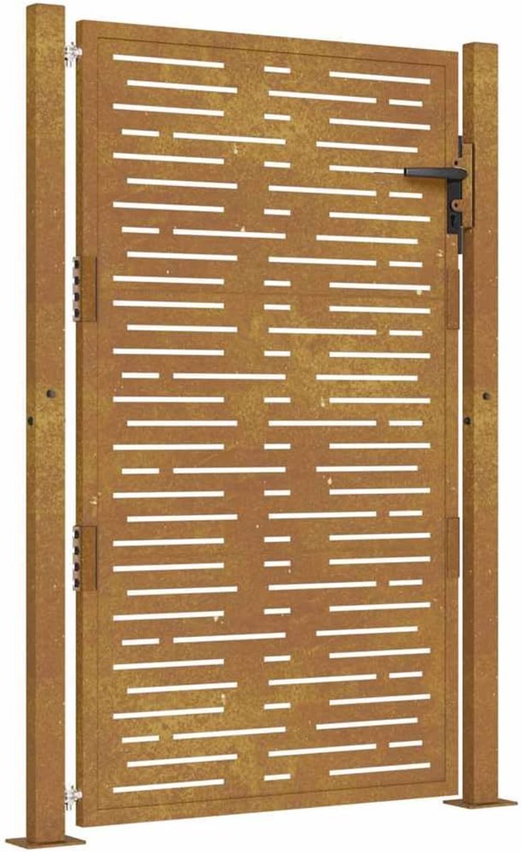Tuinpoort 100x125 cm met lasergesneden ontwerp, afsluitbaar en inclusief twee palen met flensplaten voor eenvoudige montage