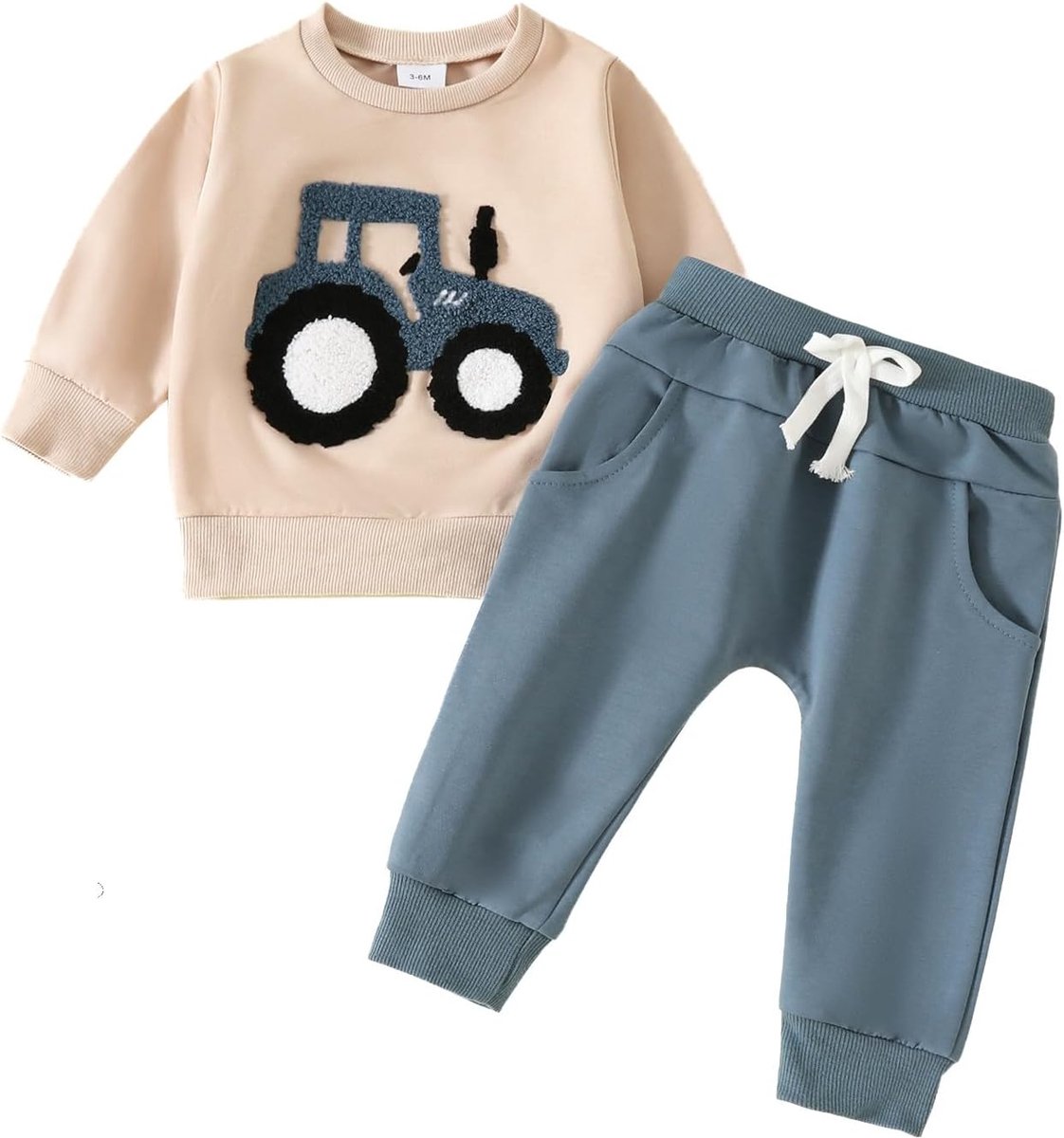 2-delig, joggingpak voor baby's, jongens, tractor en auto, sweatshirt met lange mouwen + broek, kledingset voor peuters, trui set