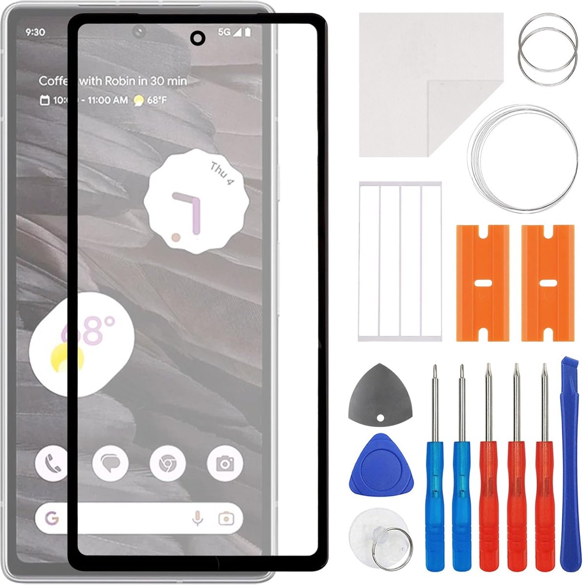 Reparatieset voor glazen frontglas, 6,1 inch, compatibel met Google Pixel 7a GWKK3, GHL1X, G0DZQ, G82U8 met OCA (geen lcd-scherm en touch-digitizer) incl. gereedschapsset