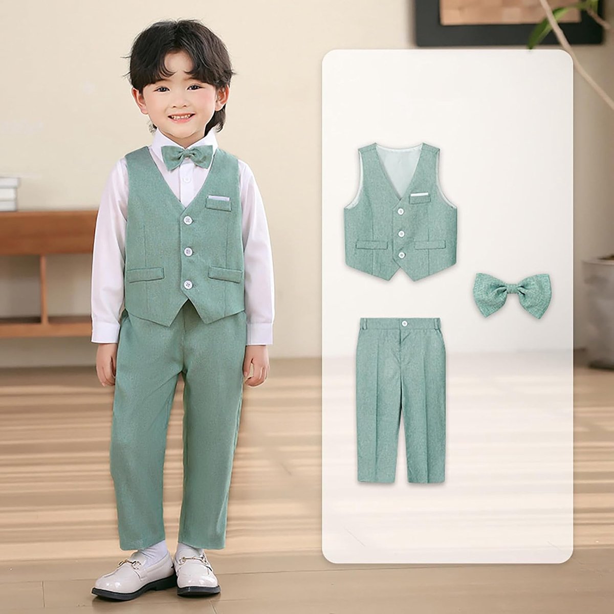 3-delige set voor jongens, vest en broek, smoking, formeel voor kinderen, met vlinderdas, slim fit