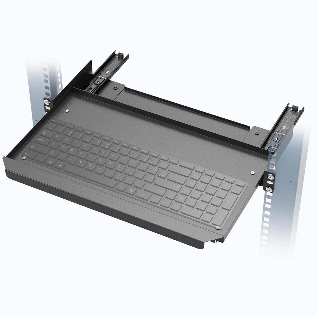 1HE 19 inch toetsenbordplank, uittrekbaar - 235 mm diepte, rek toetsenbordlade voor serverkast en netwerkkast, toetsenbordvak met glijrails, zwart