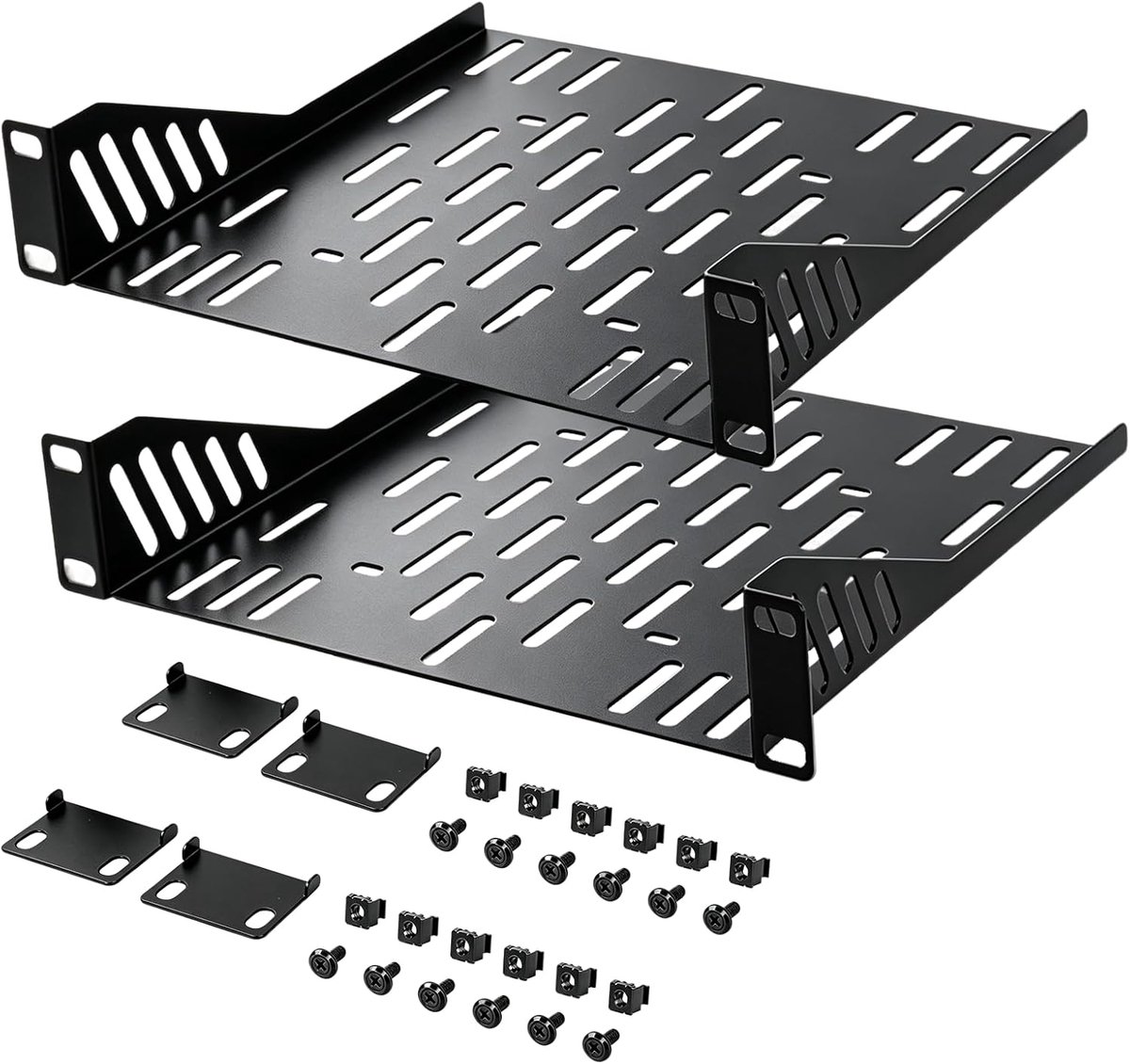2 stuks 1U serverrack planken, 10 inch rackbodem 1HE, geventileerde stalen rackbodem, 200 mm diepte, voor 10 inch serverkast & DeskPi Rack Mate T1/T0 netwerkkasten, serverrack accessoires