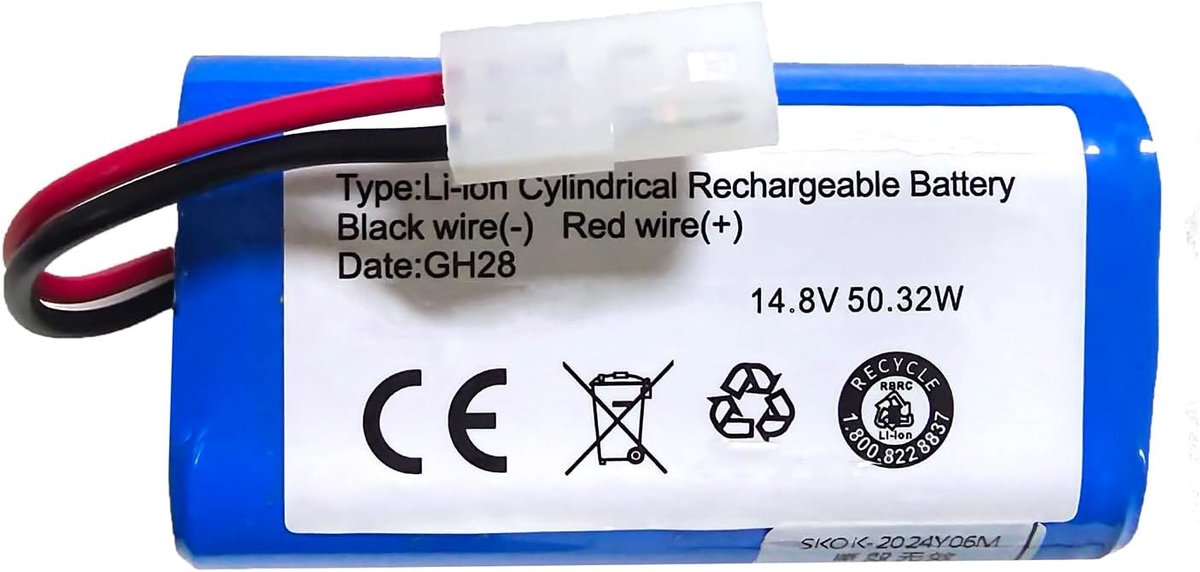 2800mAh 14.8V Vacuümbatterij voor Xiaomi MI G1 Mop Essential G1 MJSTG1 FC9601/FC9602 voor Panasonic MC-WRC53 voor Greenworks GRV-1010 voor Puppy R30/R35 Pro Robot Reiniger cilindrisch (2 naalden)