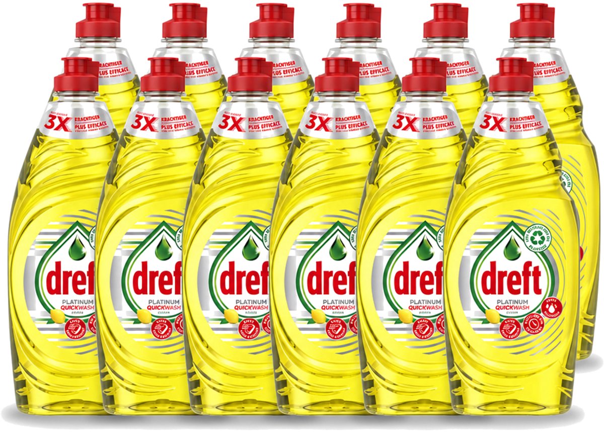 12 x Dreft Platinum Quickwash - Vloeibaar Afwasmiddel - Citroen- 625 ml - Voordeelverpakking - 12 stuks