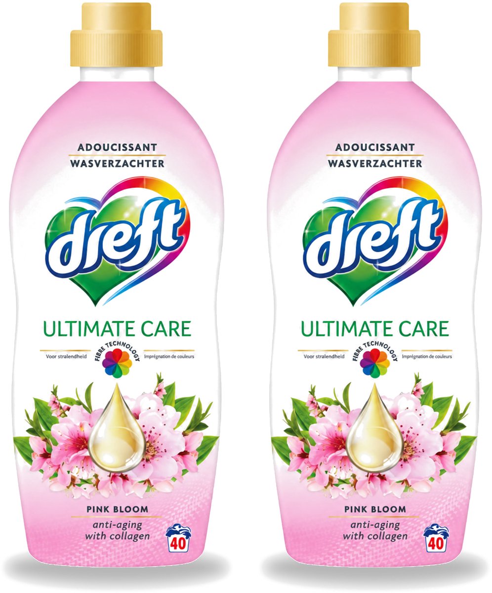 2 x Dreft - Ultimate Care - Wasverzachter - Roze Bloem - Anti-Veroudering - 40 Wasbeurten - Voordeelverpakking - 2 stuks