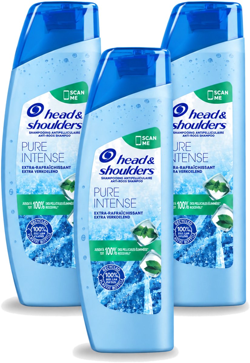 3 x Head & Shoulders - Anti-Roos Shampoo - Pure Intense - Extra Verkoelend - 250 ml - Voordeelverpakking - 3 stuks