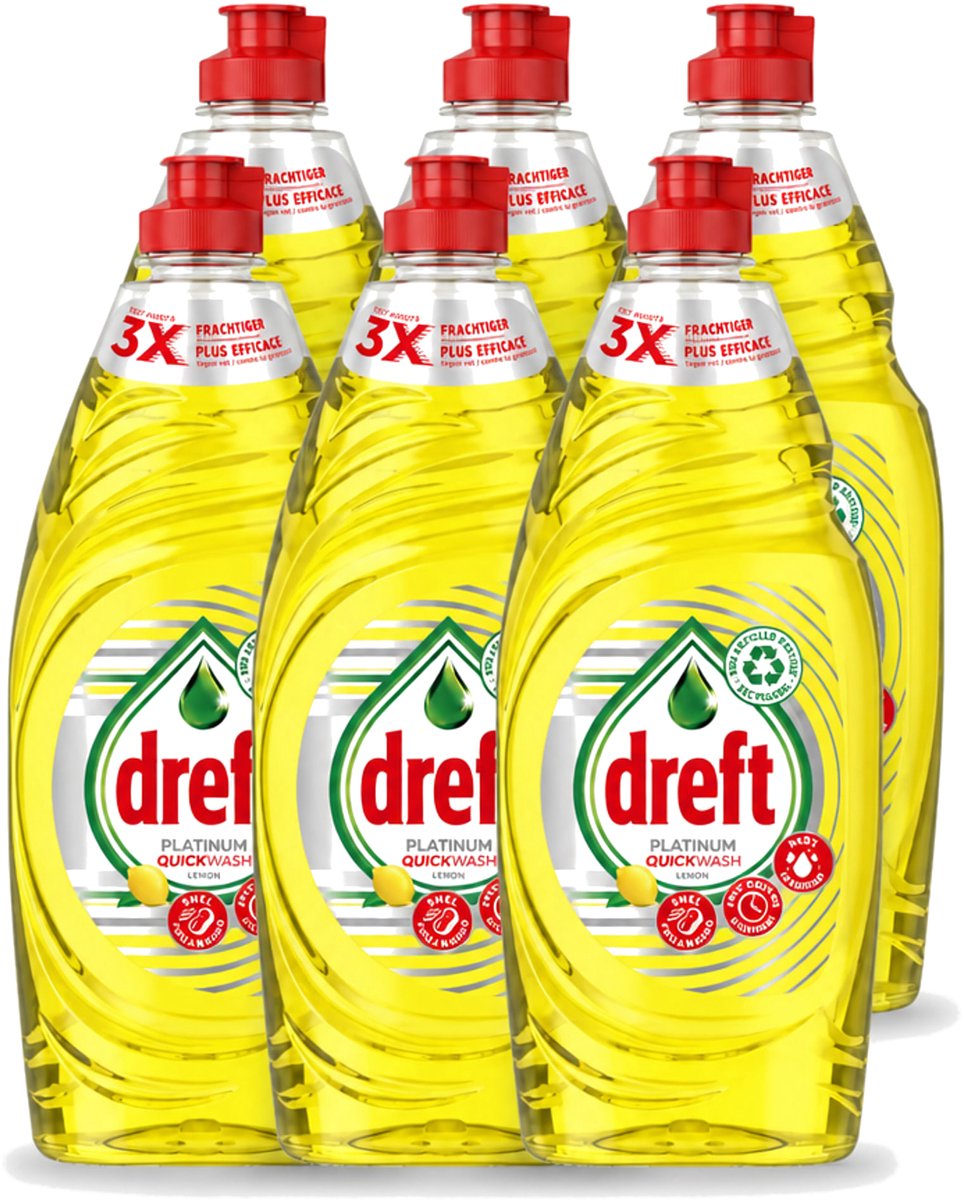 6 x Dreft Platinum Quickwash - Vloeibaar Afwasmiddel - Citroen- 625 ml - Voordeelverpakking - 6 stuks
