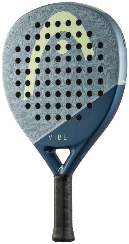 Padelracket van Head in grijs en groen met het 'VIBE' model. Grote HEAD logo op de voorkant.