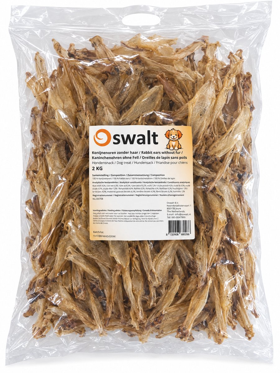 Oswalt Konijnen Oren - Zonder haar - Naturel - Hondensnack - 2KG