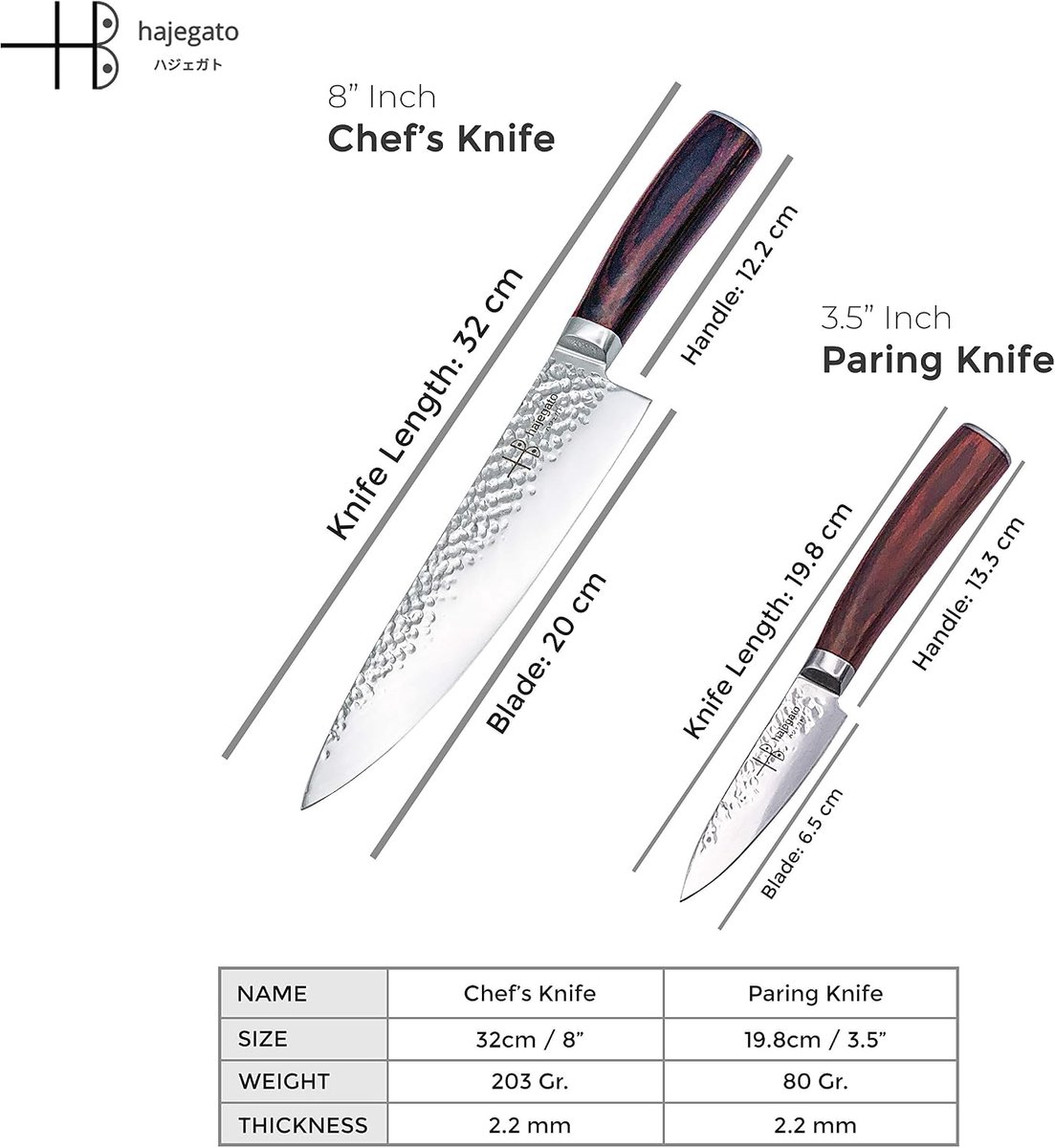 SnelShoppen - Professionele Japanse Koksmes Set 2 Delig - 8" & 3.5" - 7Cr17 Duits Laag Koolstof Roestvrij Staal - Perfect voor Thuis en Professionele