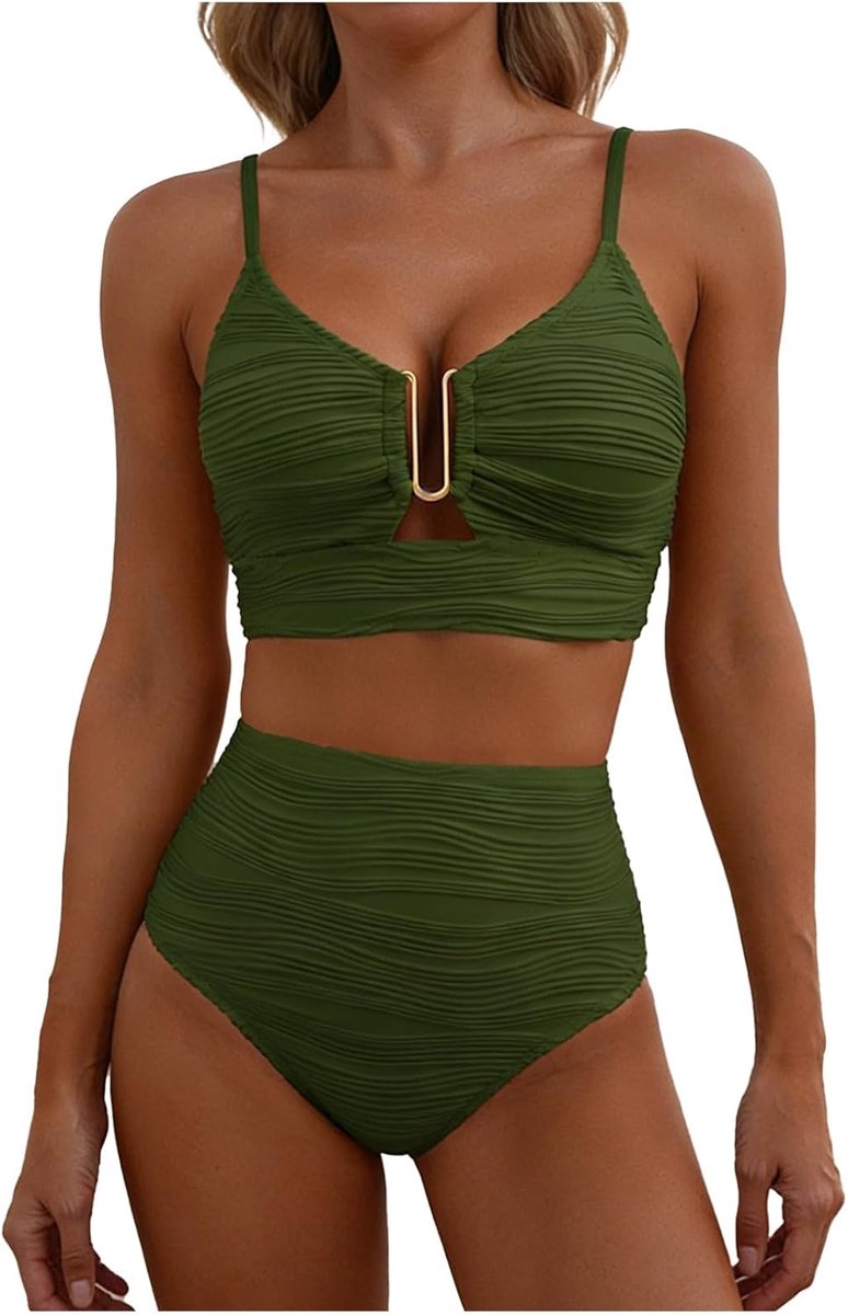 Tweedelige bikini, hoge taille, V-hals, gedetailleerd, comfortabel, stijlvol