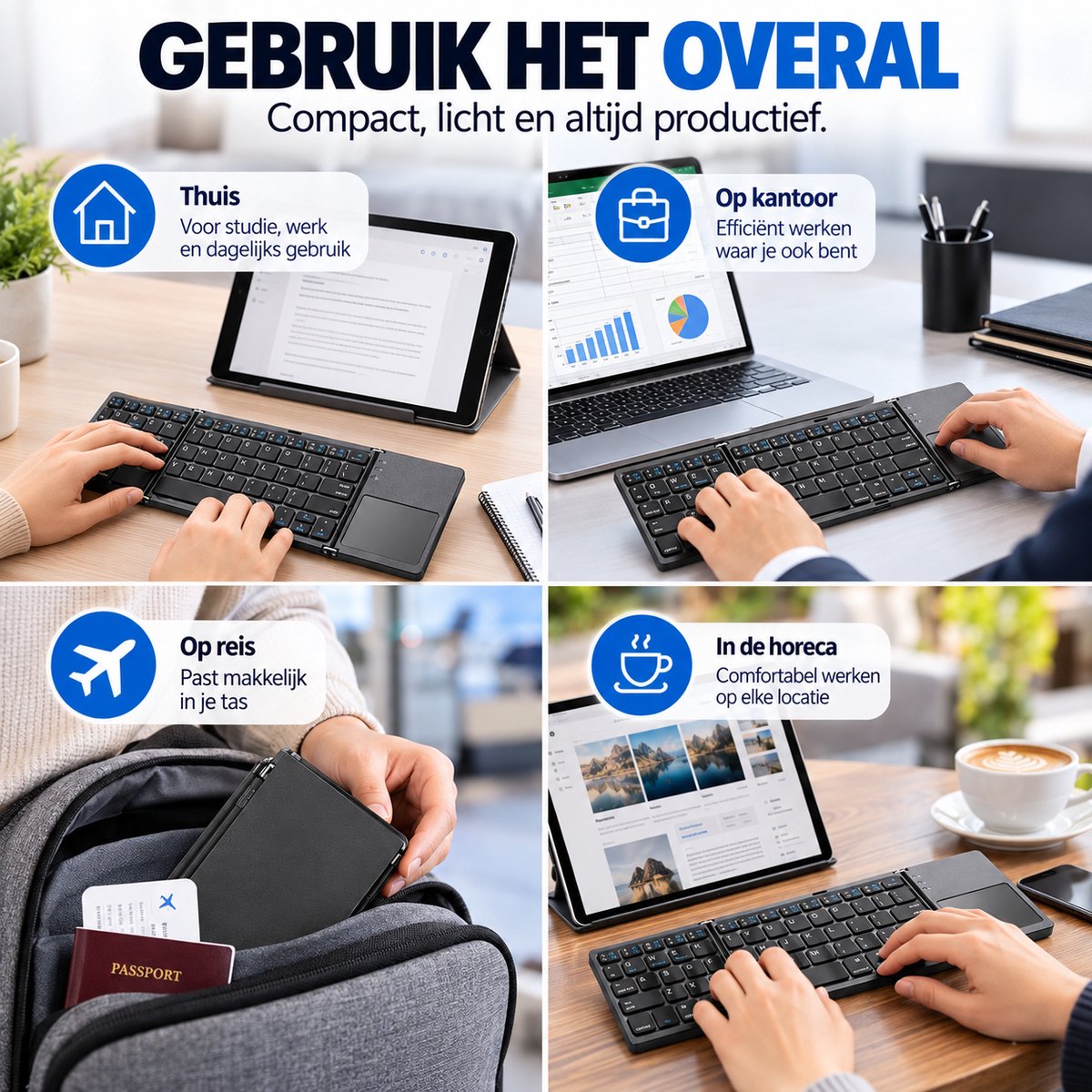 IMENGINE® Opvouwbaar Bluetooth Toetsenbord met Touchpad – Draadloos QWERTY Keyboard – 197g – Voor Tablet, iPad, Smartphone, Laptop & PC – Oplaadbaar — cadeau in Gadgets - foto 8