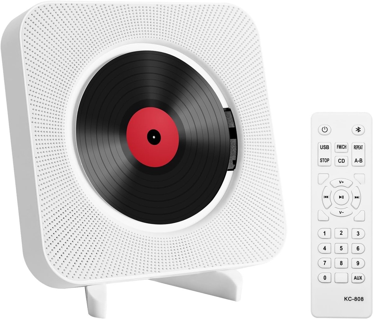 SnelShoppen - Draagbare CD-speler voor aan de Muur met Bluetooth, HiFi FM-radio, Afstandsbediening, 3,5 mm Jackplug/AUX-ingang, USB-MP3, Perfect voor