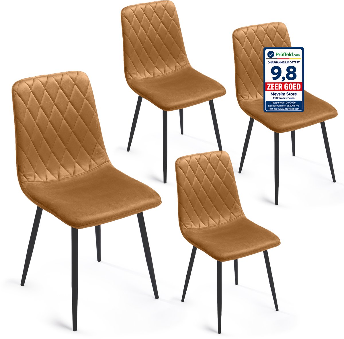 Lina Elisia Eetkamerstoelen Okergeel - Stoel - Set van 4 - Velvet