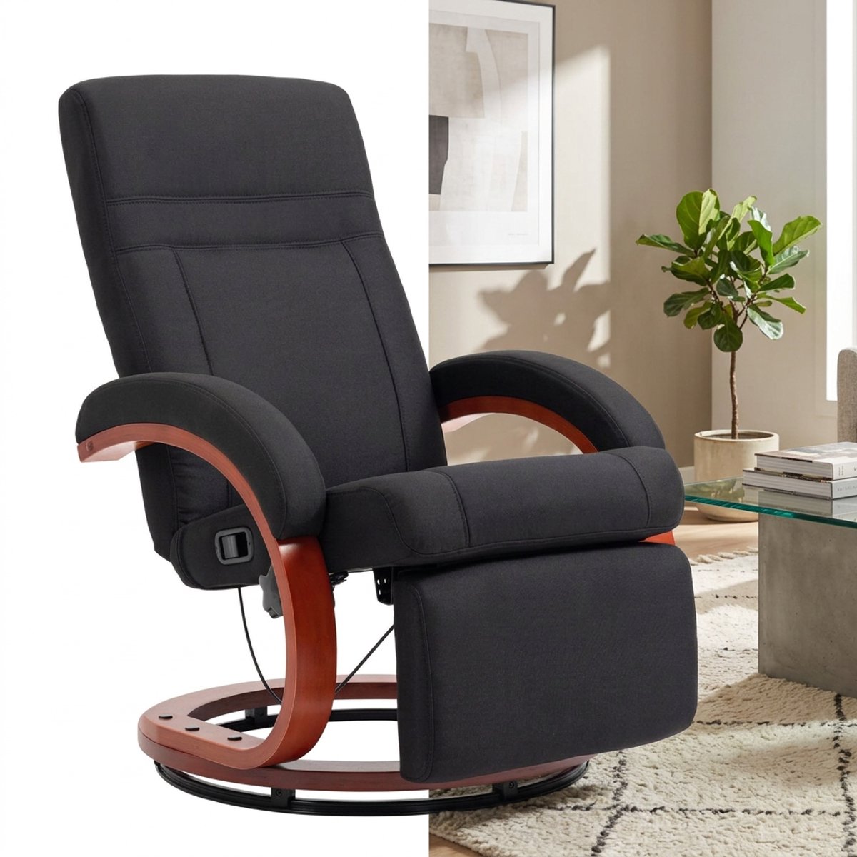 GranMaison Relaxfauteuil - Relaxzetel - Relaxstoel - Fauteuil - Stoel - Met armleuning - Voor één Persoon - Fluweel - Zwart