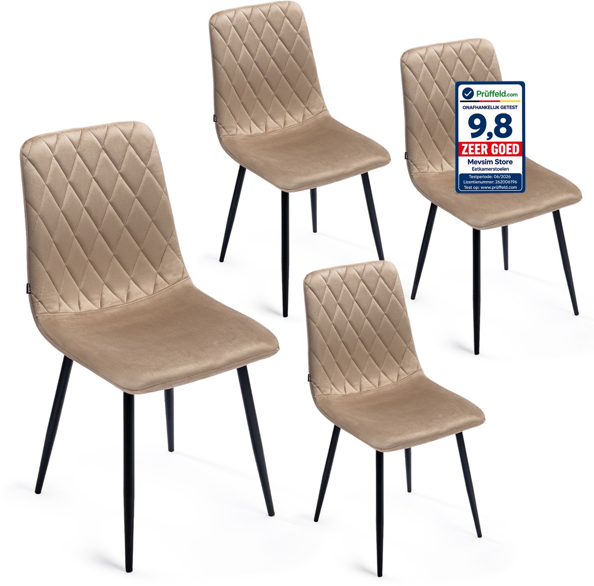 Lina Elisia Velvet Eetkamerstoelen - Beige Stoelen - Eettafel Stoelen - Eetkamer Stoel - Eetstoel - Set van 4