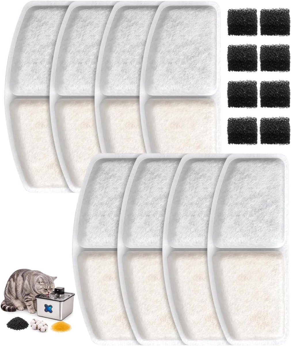 8 stuks waterfonteinfilters voor kattenfontein, vervangingsfilter voor honden, kattenfonteinfilter, waterfonteinfilter voor katten, bloemenfontein filters voor katten met actieve kool