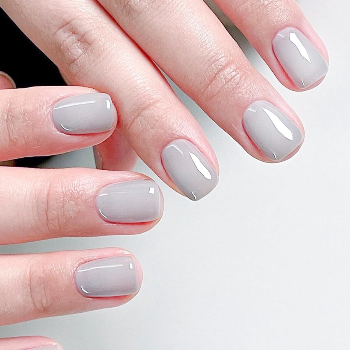 24 stuks kunstnagels, kort, vierkant, pure kleur, om op te plakken, Franse vingernagels, glanzend, natuurlijk, acryl, voor vrouwen en meisjes, lichtgrijs