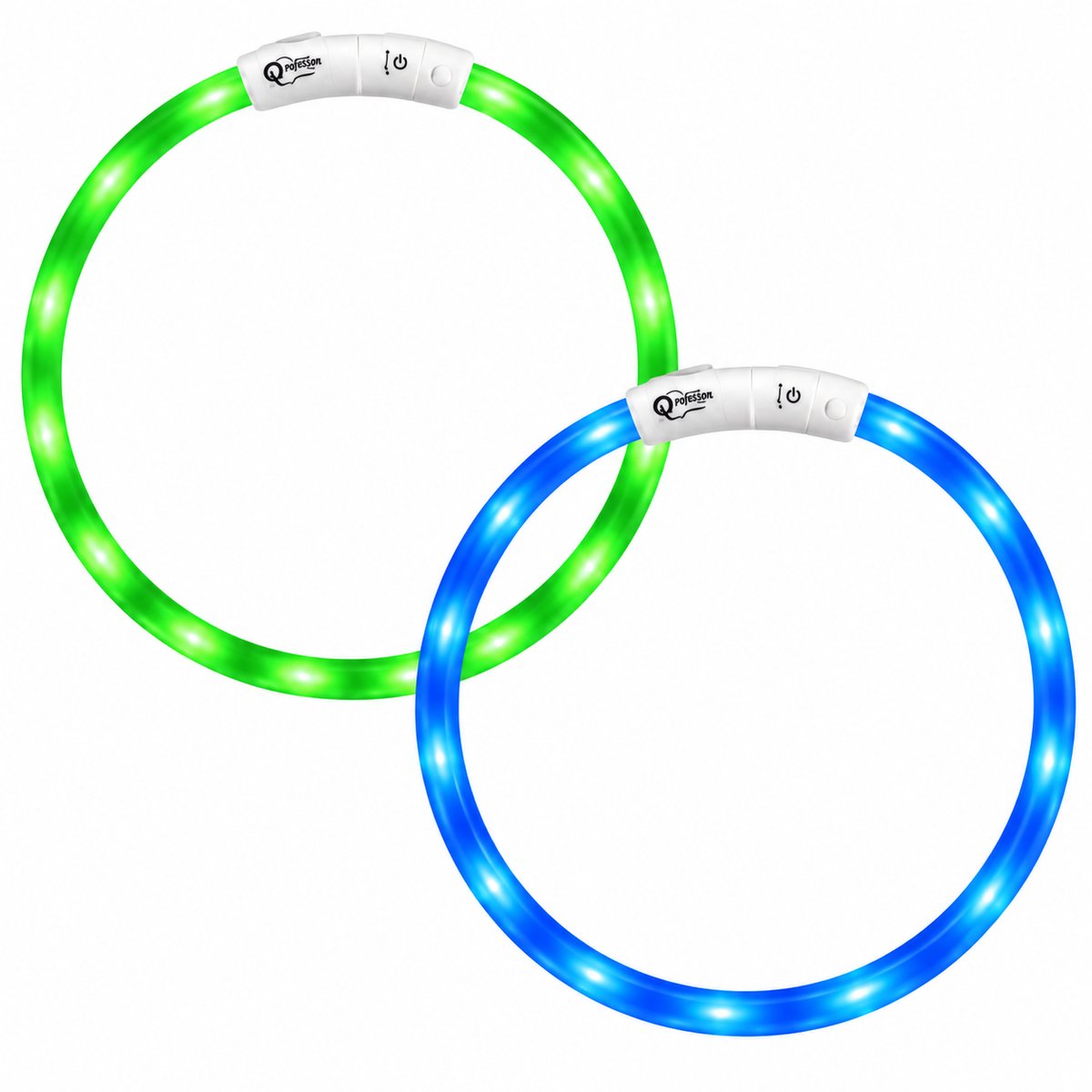 Professor Q LED Halsband Hond - Duoset Groen & Blauw - 2 Stuks - M 50 cm - USB Oplaadbaar