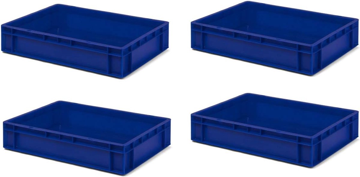 4 stuks transportstapelbakken TK612-0 blauw, lxbxh 600x400x175 mm, uit PP, volume: 22 liter, echte industriële kwaliteit ook geschikt voor voedsel