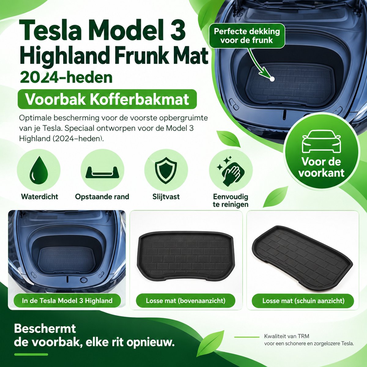 Tesla Model 3 Highland Frunk Mat (2024–heden) Voorbak Kofferbakmat – Waterdicht met Opstaande Rand – TRM