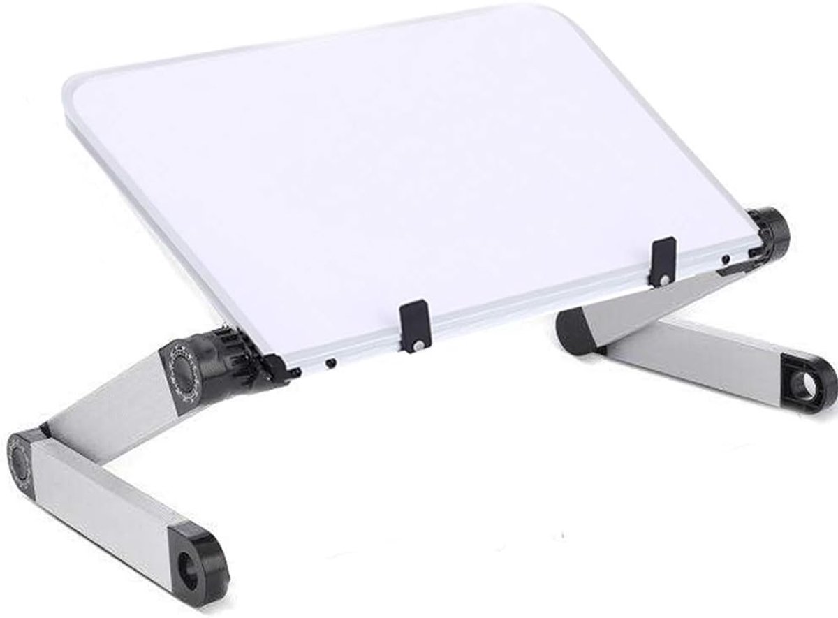 Instelbare aluminium laptop Desk Stand Table geventileerd Ergonomisch TV Bed Lap Stand Up Working Office PC Riser slaapbank,White