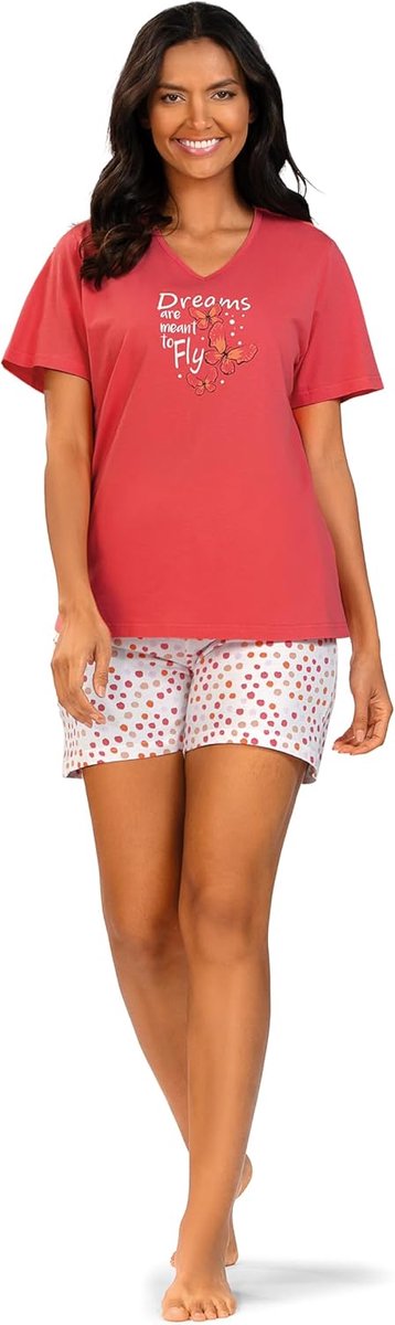 Damespyjama, shorty, kleur: roze, 100% katoen