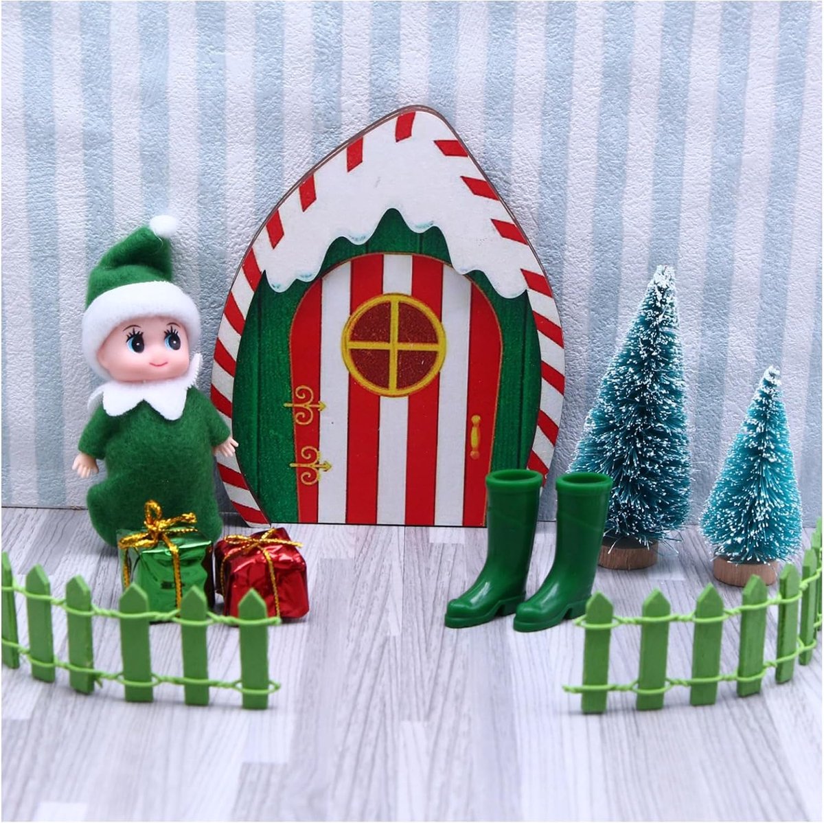 Set, Onlvmyur 9 stuks Miniatuur Kerstmanpoortje Accessoires Kerstset Groene Kerstman Kerstdecoratie DIY Cadeau voor Kinderen en Volwassenen