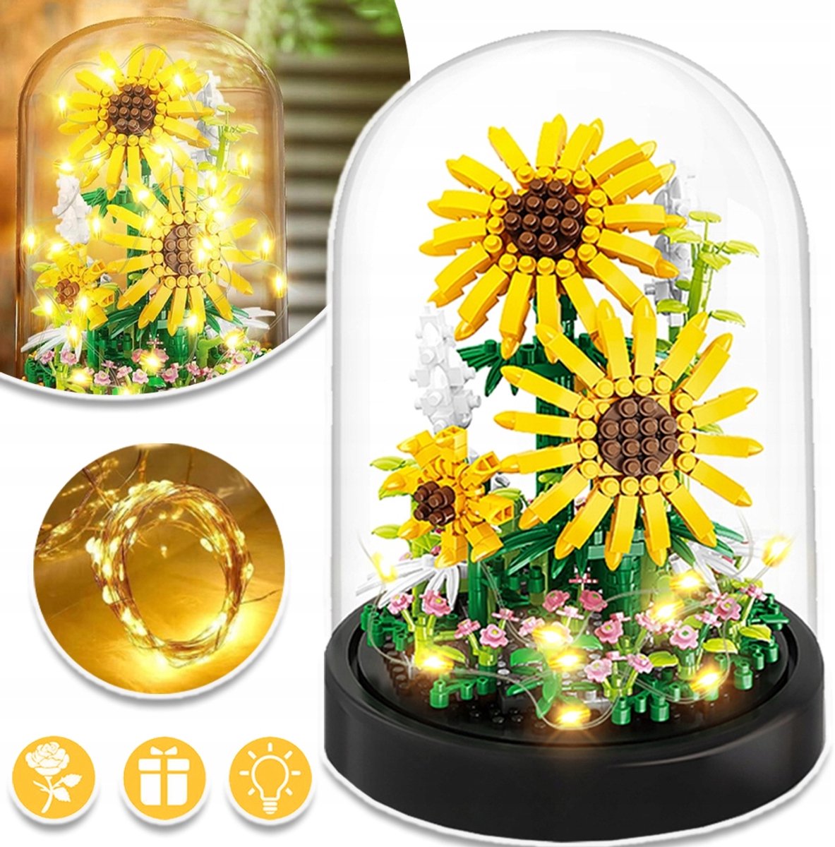 Romantische Warme Gloed – DIY Zonnebloem Eeuwigdurende Licht Bouwset Met LED-Snoer En Transparante Afdekking – ABS En Stapsgewijze Montage – Decoratie En Cadeau Voor Verliefden