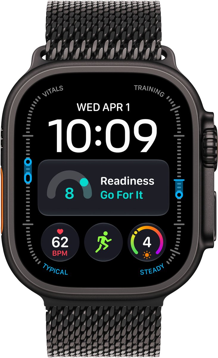 Apple Watch Ultra 4 49mm Zwart (Zwarte Milanese Band L) thumbnail 2