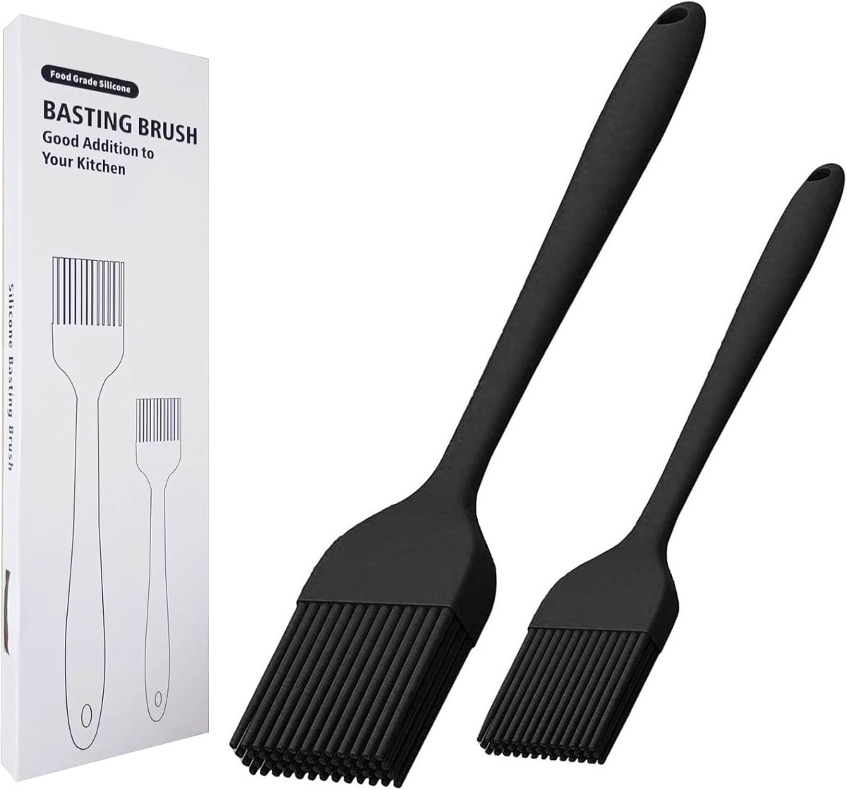 Set van 2 siliconen rijkwasten voor olie, barbecue, barbecue, saus, zwart