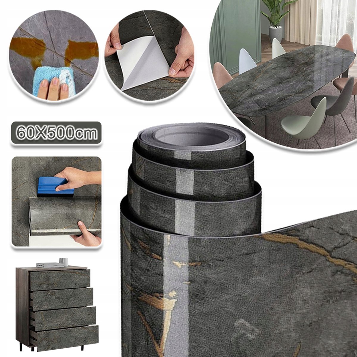 60x500 cm En Grijs PVC – Waterdicht Zelfklevend Behang Met Rasterlijnen En Oliebestendig – Gemakkelijk Te Snijden – Voor Slaapkamer, Woonkamer En Studentenkamers