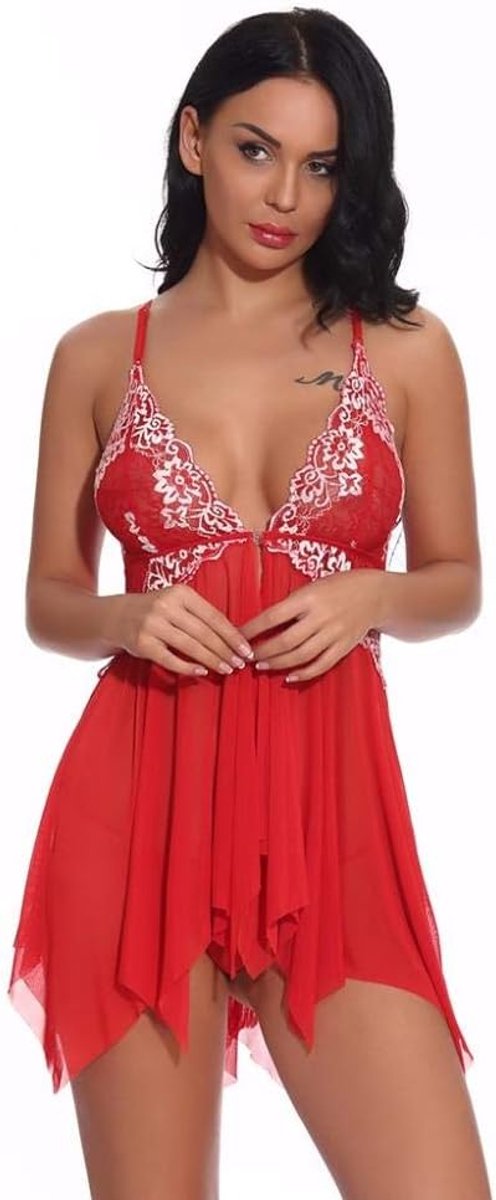 Bodystockings dames Lingerie Dames Lace Chemise V-hals Mesh Nachtkleding Mouwloos